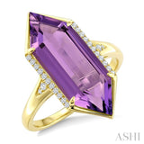 22X8 MM Evoque Gemstones Hexagon Shape Amethyst and 1/10 Ctw Round Cut Diamond Semi-Precious Ring in 14K Yellow Gold