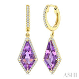 14X7 MM Evoque Gemstones Kite Shape Amethyst and 1/3 Ctw Round Cut Diamond Semi-Precious Earrings in 14K Yellow Gold