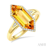 16X6 MM Evoque Gemstone Hexagon Shape Citrine and 1/5 Ctw Round Cut Diamond Semi-Precious Ring in 10K Yellow Gold
