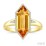 16X6 MM Evoque Gemstone Hexagon Shape Citrine and 1/5 Ctw Round Cut Diamond Semi-Precious Ring in 10K Yellow Gold