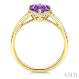 16X7 MM Evoque Gemstones Kite Shape Amethyst and 1/6 Ctw Round Cut Diamond Semi-Precious Ring in 10K Yellow Gold
