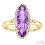 16X6 MM Evoque Gemstones Oval Shape Amethyst and 1/6 Ctw Round Cut Diamond Semi-Precious Ring in 10K Yellow Gold