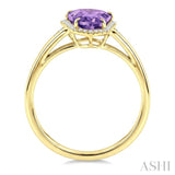 16X7 MM Evoque Gemstones Shield Shape Amethyst and 1/6 Ctw Round Cut Diamond Semi-Precious Ring in 10K Yellow Gold