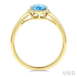 16X6 MM Evoque Gemstones Oval Shape Blue Topaz and 1/6 Ctw Round Cut Diamond Semi-Precious Ring in 10K Yellow Gold