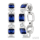 4X3 MM Octagon Shape Sapphire and 1/20 Ctw Bezel Set Round Cut Diamond Fashion Hoop Earrings in 10K White Gold