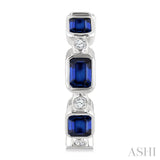 4X3 MM Octagon Shape Sapphire and 1/20 Ctw Bezel Set Round Cut Diamond Fashion Hoop Earrings in 10K White Gold