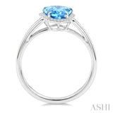 16X7 MM Evoque Gemstones Shield Shape Blue Topaz and 1/6 Ctw Round Cut Diamond Semi-Precious Ring in 10K White Gold