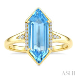 16X6 MM Evoque Gemstones Hexagon Shape Blue Topaz and 1/10 Ctw Round Cut Diamond Semi-Precious Ring in 10K Yellow Gold