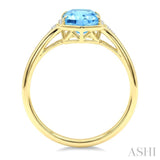 16X6 MM Evoque Gemstones Hexagon Shape Blue Topaz and 1/10 Ctw Round Cut Diamond Semi-Precious Ring in 10K Yellow Gold