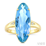 22X8 MM Evoque Gemstones Oval Shape Blue Topaz and 1/50 Ctw Round Cut Diamond Semi-Precious Ring in 14K Yellow Gold