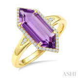 16X6 MM Evoque Gemstones Hexagon Shape Amethyst and 1/5 Ctw Round Cut Diamond Semi-Precious Ring in 10K Yellow Gold