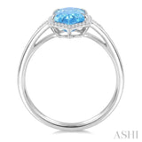 16X6 MM Evoque Gemstones Hexagon Shape Blue Topaz and 1/5 Ctw Round Cut Diamond Semi-Precious Ring in 10K White Gold