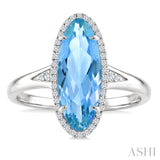 16X6 MM Evoque Gemstones Oval Shape Blue Topaz and 1/6 Ctw Round Cut Diamond Semi-Precious Ring in 10K White Gold