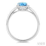 16X6 MM Evoque Gemstones Oval Shape Blue Topaz and 1/6 Ctw Round Cut Diamond Semi-Precious Ring in 10K White Gold