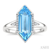 16X6 MM Evoque Gemstones Hexagon Shape Blue Topaz and 1/10 Ctw Round Cut Diamond Semi-Precious Ring in 10K White Gold
