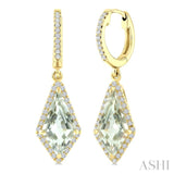 12X5 MM Evoque Gemstones Kite Shape Green Amethyst and 1/3 Ctw Round Cut Diamond Semi-Precious Earrings in 10K Yellow Gold