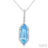 16X6 MM Evoque Gemstones Hexagon Shape Blue Topaz and 1/5 Ctw Round Cut Diamond Semi-Precious Pendant With Chain in 10K White Gold