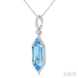 16X6 MM Evoque Gemstones Hexagon Shape Blue Topaz and 1/5 Ctw Round Cut Diamond Semi-Precious Pendant With Chain in 10K White Gold