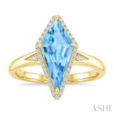 16X7 MM Evoque Gemstones Kite Shape Blue Topaz and 1/6 Ctw Round Cut Diamond Semi-Precious Ring in 10K Yellow Gold