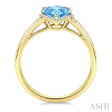 16X7 MM Evoque Gemstones Kite Shape Blue Topaz and 1/6 Ctw Round Cut Diamond Semi-Precious Ring in 10K Yellow Gold