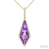 22X9 MM Evoque Gemstones Kite Shape Amethyst and 1/4 Ctw Round Cut Diamond Semi-Precious Pendant With Chain in 14K Yellow Gold