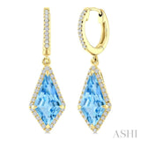 12X5 MM Evoque Gemstones Kite Shape Blue Topaz and 1/3 Ctw Round Cut Diamond Semi-Precious Earrings in 10K Yellow Gold