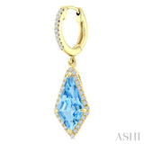 12X5 MM Evoque Gemstones Kite Shape Blue Topaz and 1/3 Ctw Round Cut Diamond Semi-Precious Earrings in 10K Yellow Gold