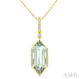 16X6 MM Evoque Gemstone Hexagon Shape Green Amethyst and 1/10 Ctw Round Cut Diamond Semi-Precious Pendant With Chain in 10K Yellow Gold
