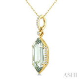 16X6 MM Evoque Gemstone Hexagon Shape Green Amethyst and 1/10 Ctw Round Cut Diamond Semi-Precious Pendant With Chain in 10K Yellow Gold