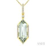 16X6 MM Evoque Gemstone Hexagon Shape Green Amethyst and 1/10 Ctw Round Cut Diamond Semi-Precious Pendant With Chain in 10K Yellow Gold