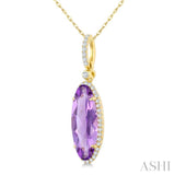 16X6 MM Evoque Gemstones Oval Shape Amethyst and 1/5 Ctw Round Cut Diamond Semi-Precious Pendant With Chain in 10K Yellow Gold