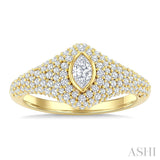 1 Ctw Pave Set Marquise Shape and Round Cut Diamond Fashion Signet Ring in 14K Yellow Gold