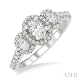 5/8 Ctw Oval Shape Past Present and Future Round Cut Diamond Semi-Mount Engagement Ring in 14K White Gold