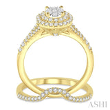 7/8 Ctw Lovebright Round Cut Diamond Wedding Set With 3/4 Ctw Oval Shape Engagement Ring and 1/6 Ctw Wedding Band in 14K Yellow and White Gold