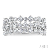 1 1/2 Ctw Triple Row Round Cut Diamond Fashion Band in 14K White Gold