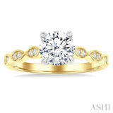 1/8 Ctw Round Cut Diamond Circular Shape Marquise Motif Carved Round Shape Semi-Mount Engagement Ring in 14K Yellow and White Gold