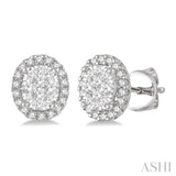 1/3 Ctw Oval Shape Lovebright Round Cut Diamond Stud Earrings in 14K White Gold