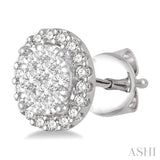1/3 Ctw Oval Shape Lovebright Round Cut Diamond Stud Earrings in 14K White Gold