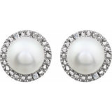 Sterling Silver Cultured White Freshwater Pearl & .01 CTW Natural Diamond Earrings