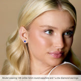 14K White Gold 5 mm Lab-Grown Blue Sapphire & 1/8 CTW Natural Diamond Earrings