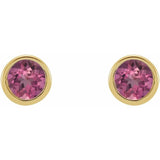 14K Yellow Gold Natural Pink Tourmaline Micro Bezel-Set Earrings