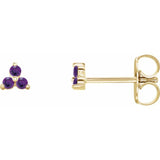 14K Yellow Gold Natural Amethyst Three Stone Earrings