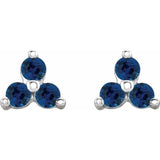 14K White Gold Natural Blue Sapphire Three Stone Earrings