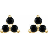 14K Yellow Gold Natural Black Spinel Three Stone Earrings