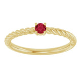 14K Yellow Gold 3 mm Lab-Grown Ruby Solitaire Rope Ring