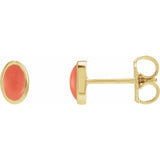 14K Yellow Gold Natural Pink Coral Cabochon Earrings