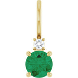 14K Yellow Gold Lab-Grown Emerald  & .03 CT Natural Diamond Charm/Pendant