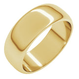 14K Yellow Gold 7 mm Half Round Band Size 7.5