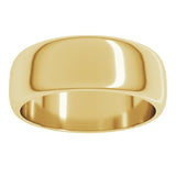 14K Yellow Gold 7 mm Half Round Band Size 7.5