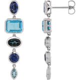 14K White Gold Lab-Grown Blue Sapphire & Natural London Blue Topaz Dangle Earrings